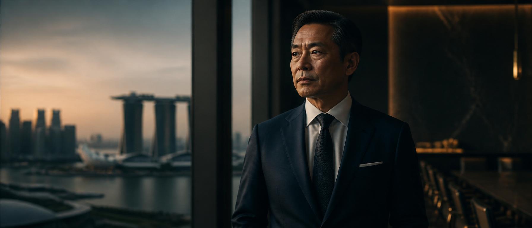 A Singaporean business leader overlooking the city — the stewardship Legacy Navigator is built to protect.